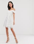 Chi Chi London Bardot Jacquard Lace Mini Dress In White - White