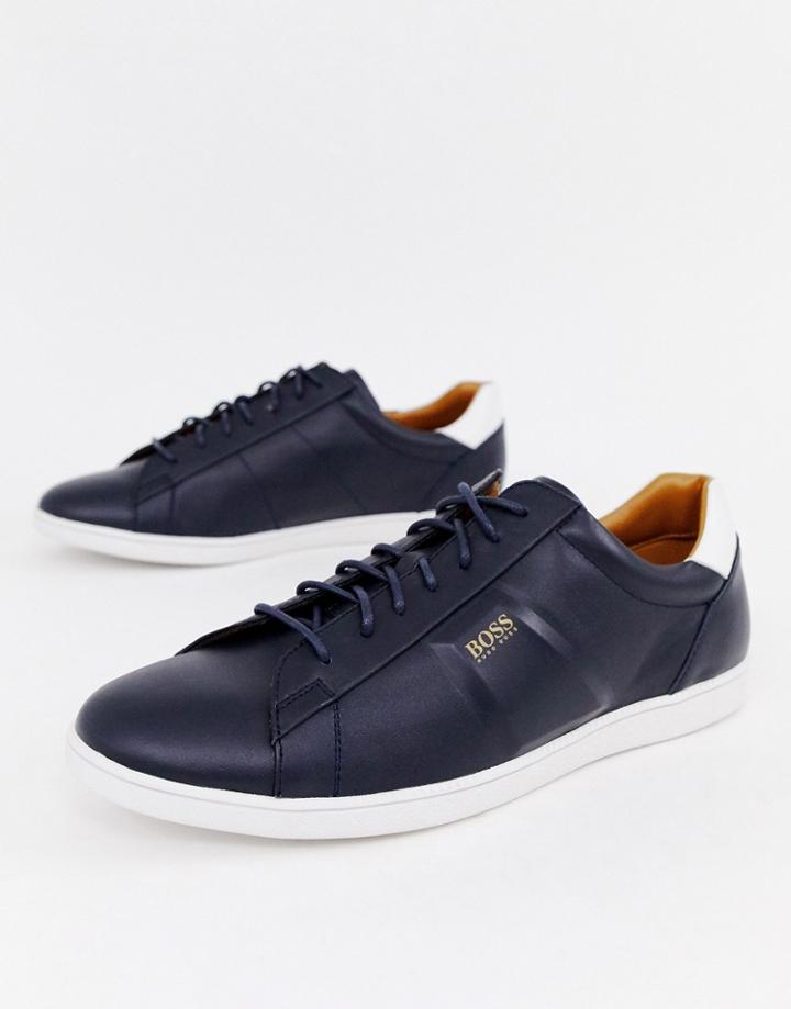 Boss Rumba Ten Leather Sneakers In Navy - Navy