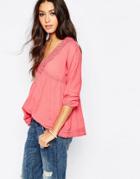 Pepe Jeans Smock Top With Embroidered Neck - Orange