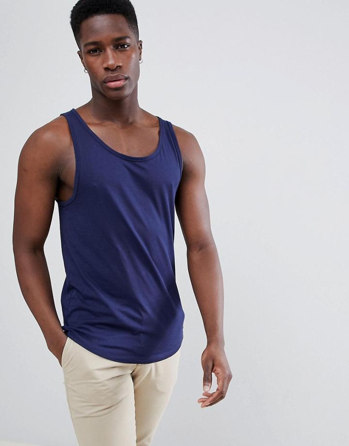 Esprit Longline Tank With Raw Curved Hem - Navy