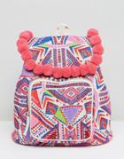 Asos Beach Backpack With Poms - Multi
