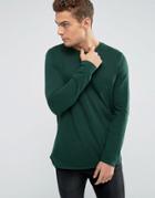 Asos Long Sleeve T-shirt With Curved Bound Hem - Green