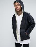 Asos Faux Shearling Reversible Hooded Jacket In Black - Black