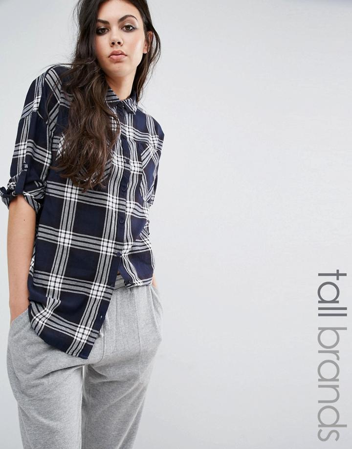 Noisy May Tall Navy Oversized Check Shirt - Navy