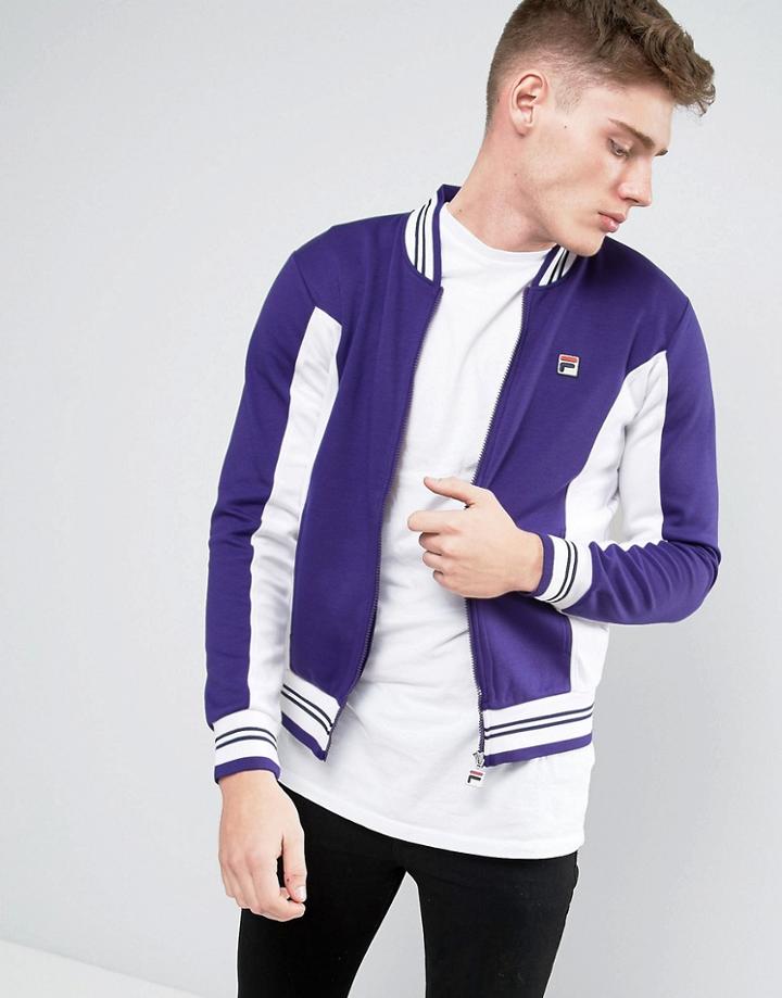 Fila Vintage Track Jacket With Baseball Collar - Purple