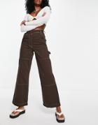 Topshop High Waisted Workwear Straight Leg Cargo Pants In Chocolate-brown