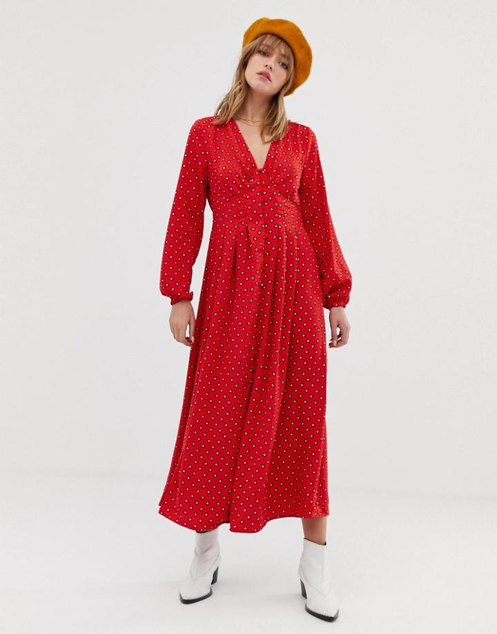Only Geo Print Button Through Maxi Dress - Red