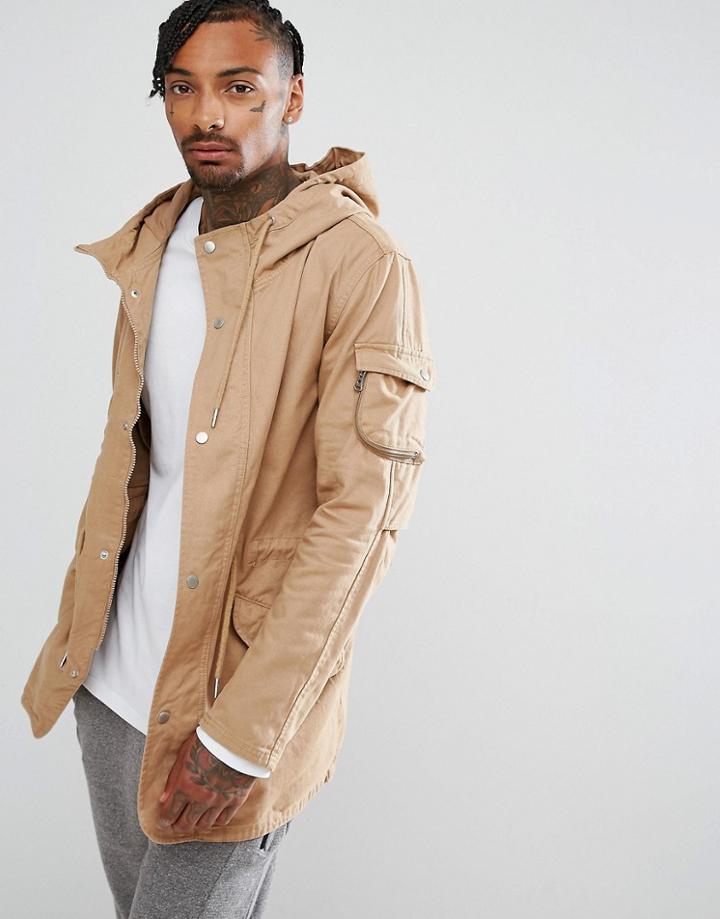 Bershka Parka Jacket In Tan - Tan