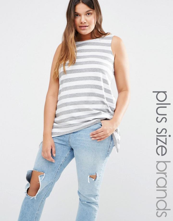 Junarose Sleeveless Asymetric Hem Stripe Jersey Top - Multi