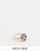 Asos Design Curve Exclusive Ring With Rope Design And Color Jewels In Gold - Gold