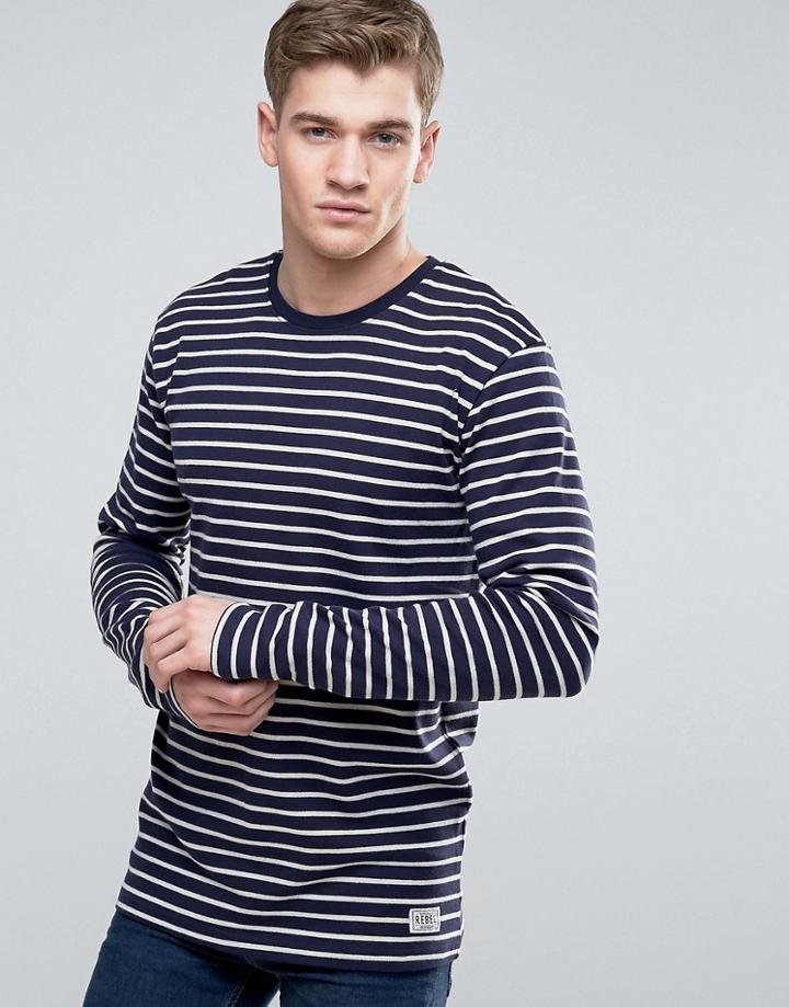 Redefined Rebel Long Sleeve Striped T-shirt In Heavy Jersey - Navy