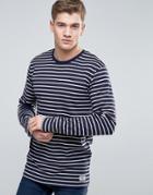 Redefined Rebel Long Sleeve Striped T-shirt In Heavy Jersey - Navy