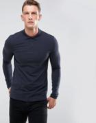 Asos Long Sleeve Muscle Fit Polo In Blue - Navy