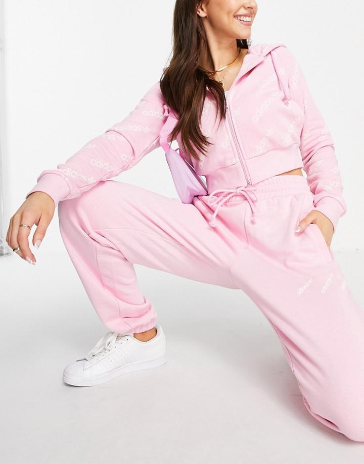 Adidas Originals 'logomania' Repeat Logo Zip Hoodie In Pink
