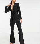 Asos Design Petite Jersey Suit Kickflare Pants In Black