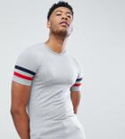 Asos Design Tall Muscle Fit T-shirt With Contrast Sleeve Panels - Gray