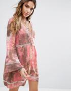 Kiss The Sky Smock Dress With Ladder Inserts In Tie Dye - Multi