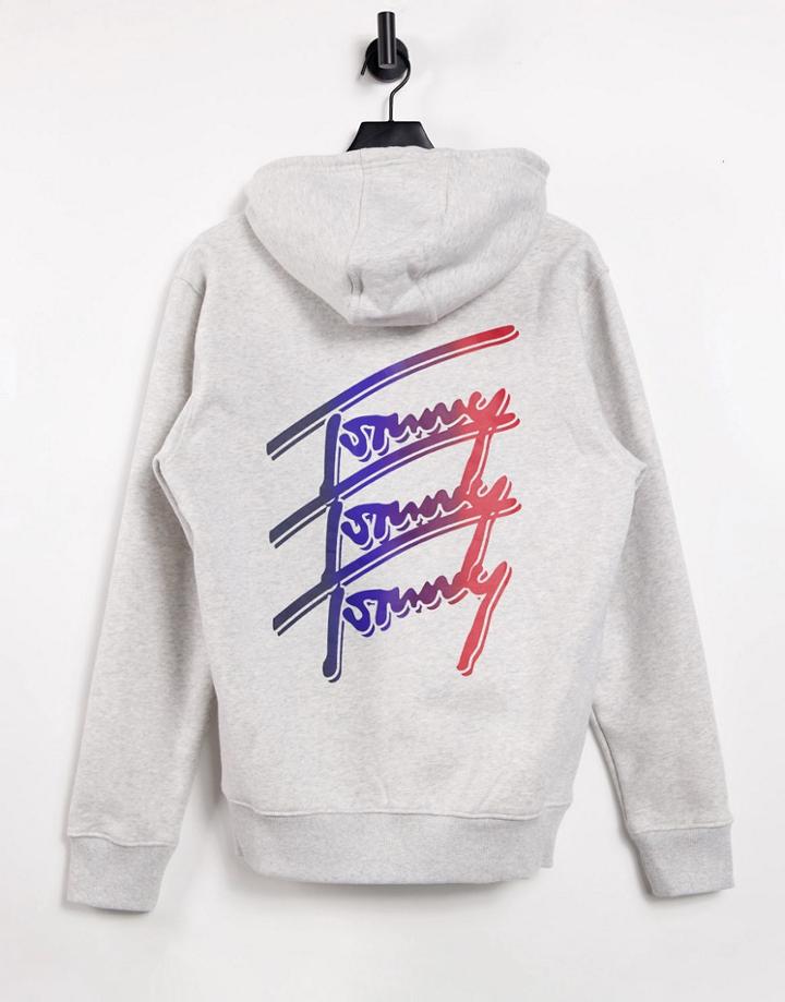 Tommy Jeans Essential Script Back Logo Hoodie In Silver Gray Heather-grey