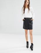 Warehouse Leather Look Button Skirt - Black