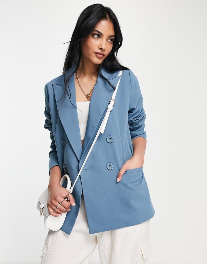 Lola May Double Breasted Blazer In Blue