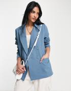 Lola May Double Breasted Blazer In Blue