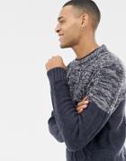 Brave Soul Contrast Cable Rib Sweater-navy