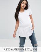 Asos Maternity Top With Exaggerated Ruffle Hem And Short Sleeve - White
