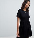 Boohoo Smock Dress With Frill Sleeve In Black - Black