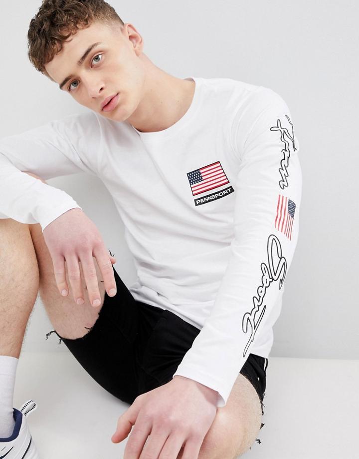 Penn Sport Muscle Long Sleeve T-shirt In White - White
