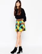 Asos A-line Wrap Skirt In Patchwork Suede - Multi