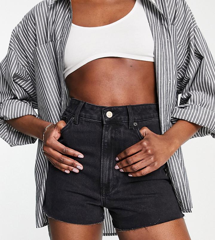 New Look Tall High Rise Denim Mom Shorts In Black