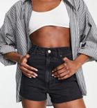 New Look Tall High Rise Denim Mom Shorts In Black