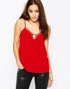 Asos Cut Out Plunge Neck Cami Top - Red