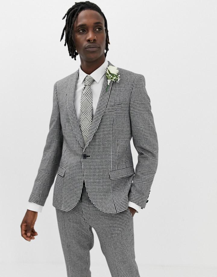 Twisted Tailor Super Skinny Suit Jacket In Cut And Sew Houndstooth - Black