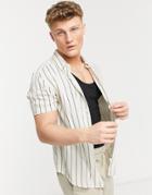 New Look Short Sleeve Stripe Shirt In Off White