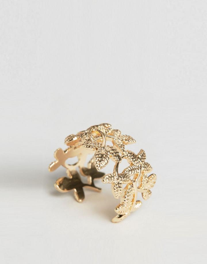 Nylon Leaf Wrap Ring - Gold