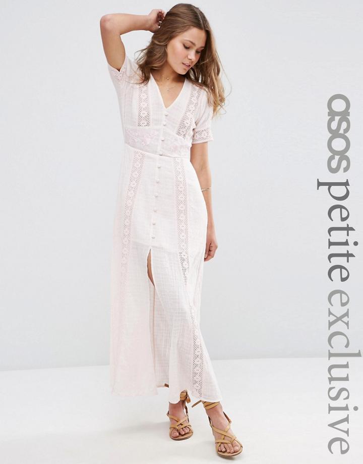 Asos Petite Pink Natural Fabric And Lace Detail Maxi Dress - Pink