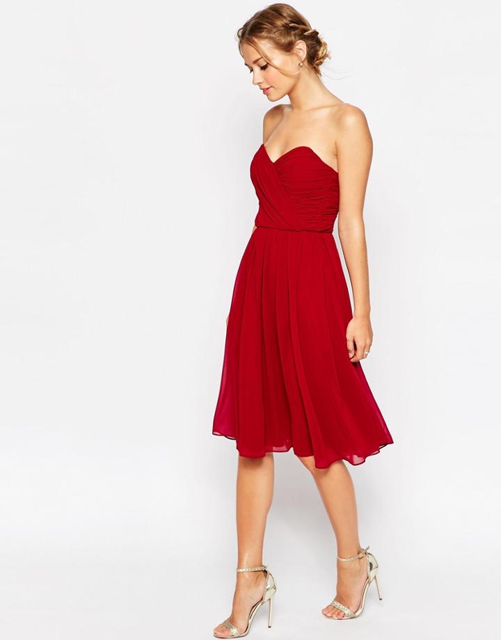 Asos Wedding Bandeau Midi Dress - Maroon