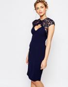 Elise Ryan Lace Midi Pencil Dress - Navy