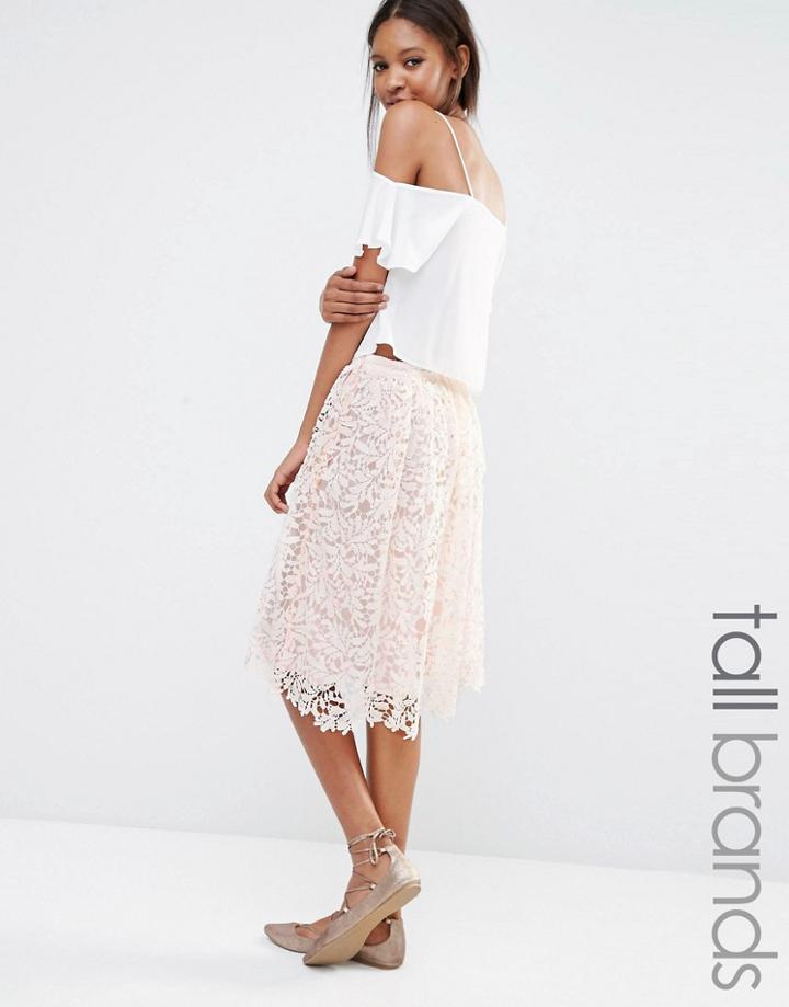 Missguided Tall Crochet Lace Full Midi Skirt - Peach