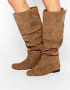 Asos Collaborate Knee High Flat Slouch Boots - Beige