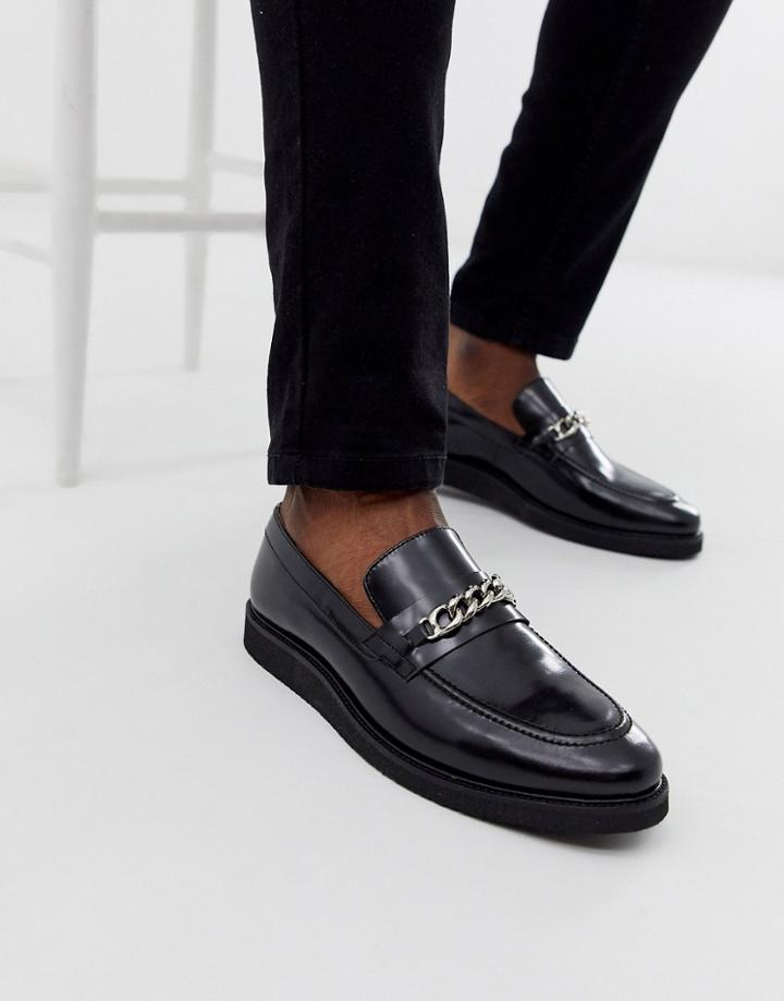 Walk London Del Chain Loafers In Black High Shine - Black