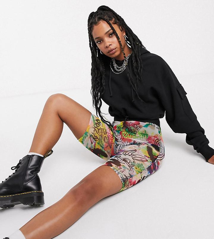 Collusion Rabbit Print Mesh Legging Short - Multi