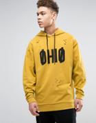 Asos Oversized Hoodie With Distressing & Print - Yellow
