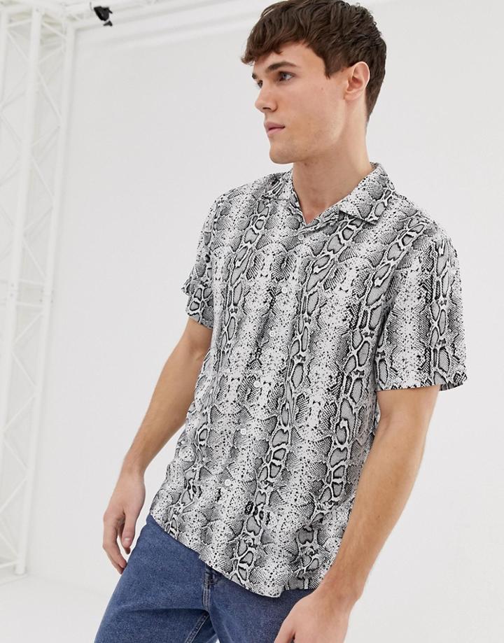 Brave Soul Short Sleeve Snake Animal Print Shirt - Black