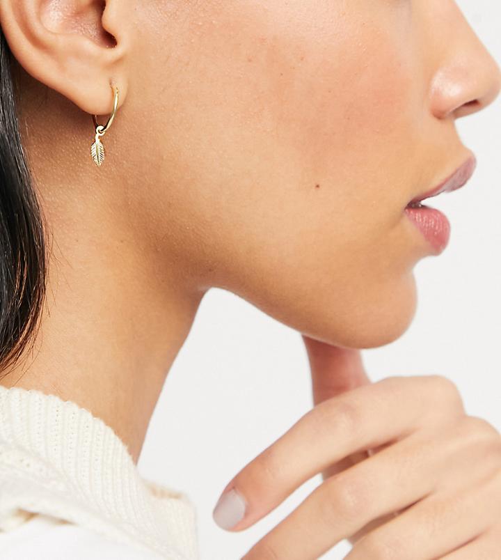 Kingsley Ryan 14mm Hoop Earrings With Feather Drop In Sterling Silver Gold Plate