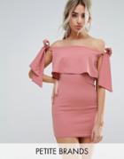 Missguided Petite Bardot Tie Shoulder Bodycon Dress - Pink