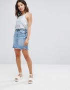 New Look Two Tone Frayed Denim Skirt - Blue