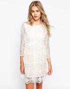 Little White Lies Cutwork Lace Dress With Mesh Sleeves - White