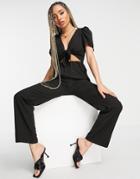 Na-kd Tie Front Jumpsuit In Black